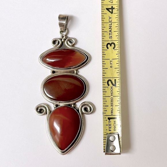 Carnelian & Silver Large Triple Pendant - 3 Different Stones - Picture 3 of 7